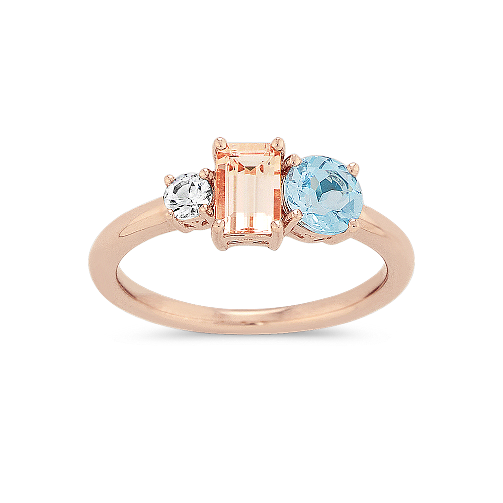 Peach Morganite, Blue Topaz and White Sapphire Ring