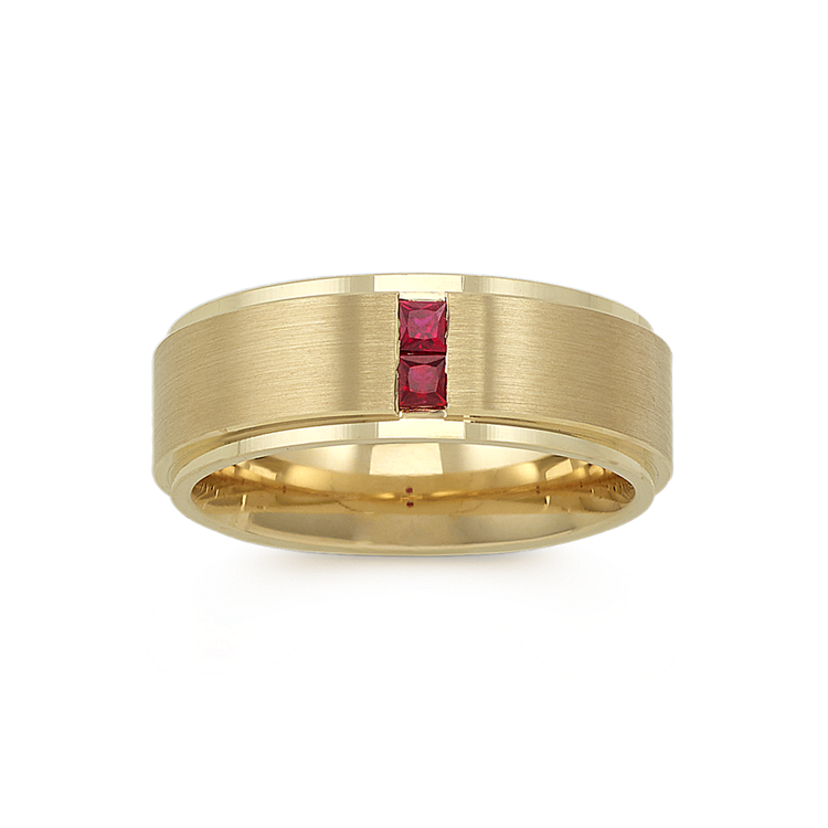 Princess Cut Natural Ruby Ring in 14k Yellow Gold (8mm)