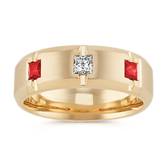 SVC-JEWELS 14K Yellow Gold Plated Princess Emerald Mens Wedding Band Ring