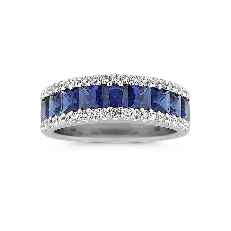 Cambria Natural Sapphire and Natural Diamond Ring in 14K White Gold