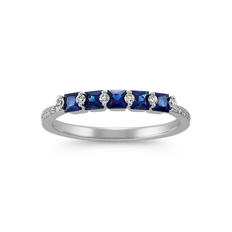 Dulcet Traditional Natural Sapphire and Natural Diamond Ring in 14K White Gold