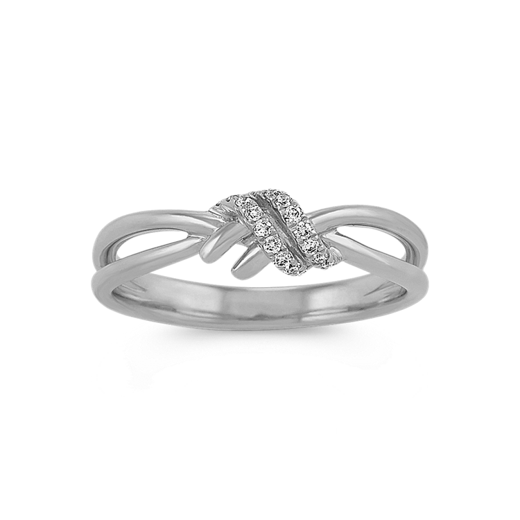 Round Natural Diamond Knot Ring in 14k White Gold