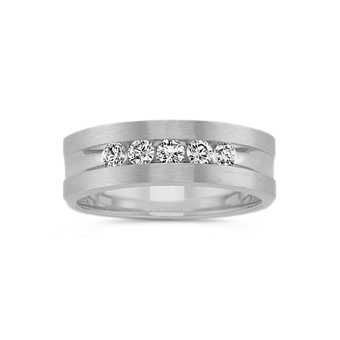 Five-Stone Round Diamond Mens Ring in 14k White Gold (6mm