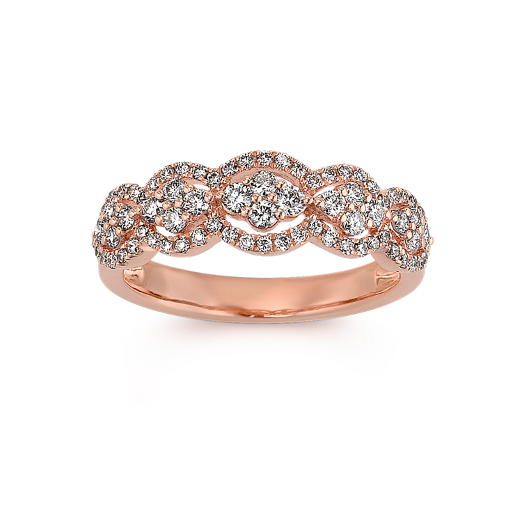 Round Natural Diamond Ring in 14k Rose Gold with Pave-Setting