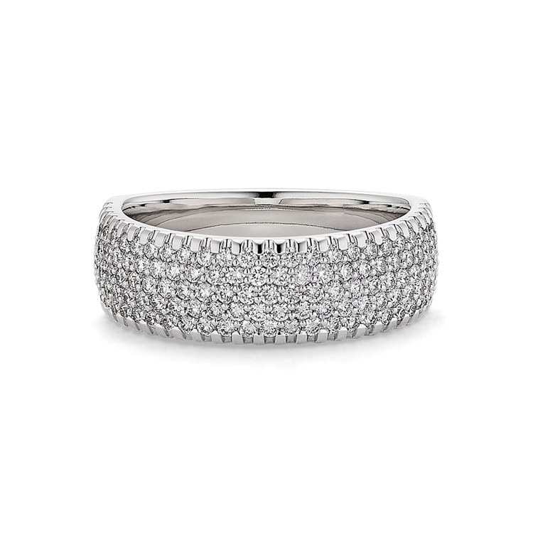 Round Natural Diamond Wedding Band with Pave Setting