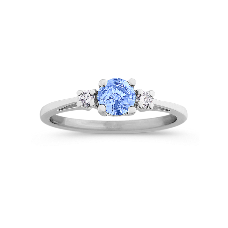 Rynn Ice Blue Natural Sapphire and Natural Diamond Three-Stone Ring in 14K White Gold