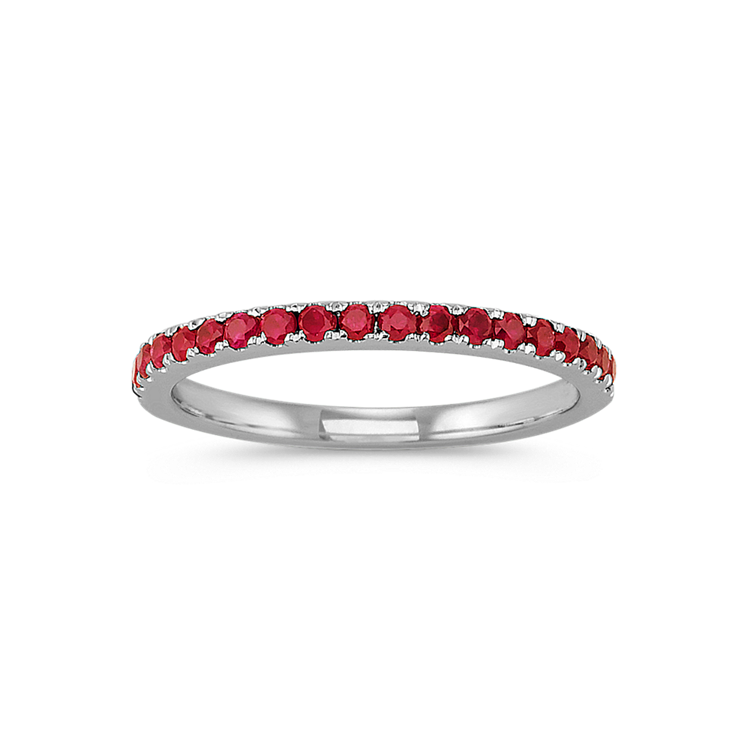 Round Natural Ruby Wedding Band in 14k White Gold