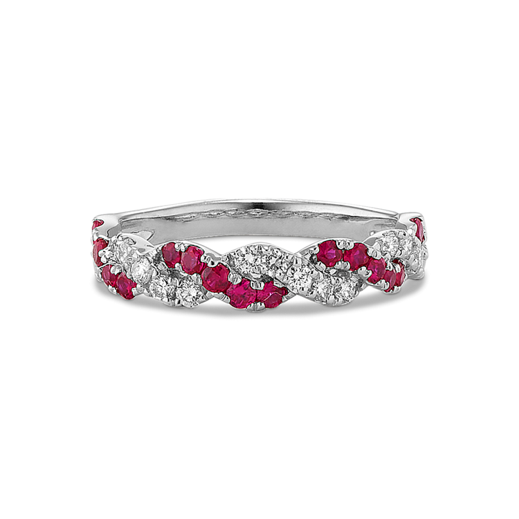 Parade Natural Ruby and Natural Diamond Swirl Ring in 14K White Gold