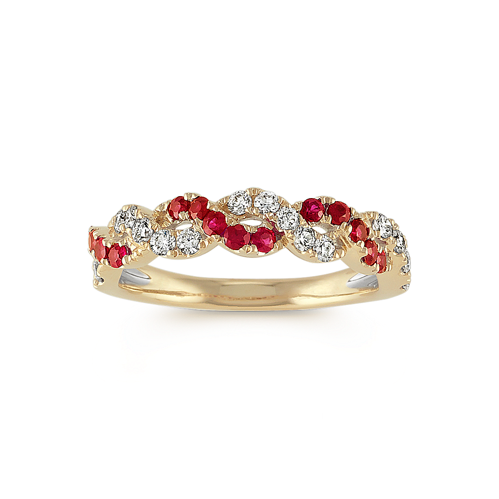 Parade Ruby and Diamond Swirl Ring in 14K Yellow Gold