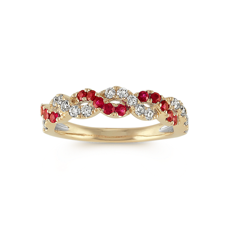 Parade Natural Ruby and Natural Diamond Swirl Ring in 14K Yellow Gold