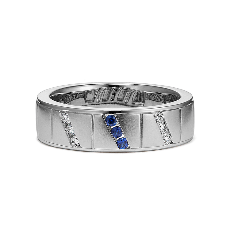 Baird Natural Sapphire and Natural Diamond Ring in 14K White Gold (5mm)