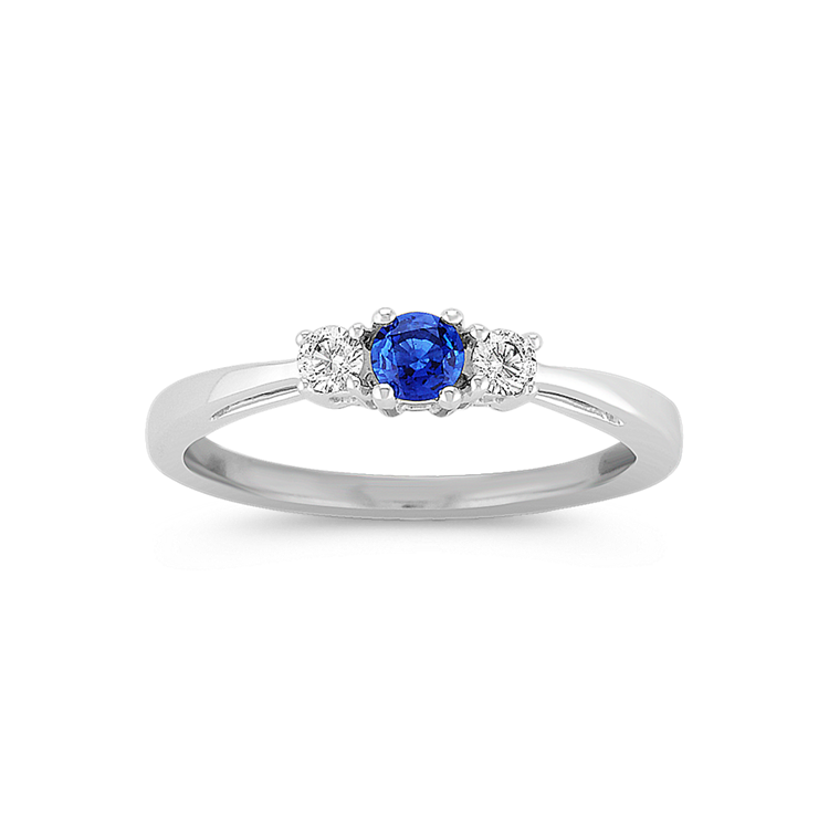 Round Natural Sapphire and Natural Diamond Three-Stone Ring