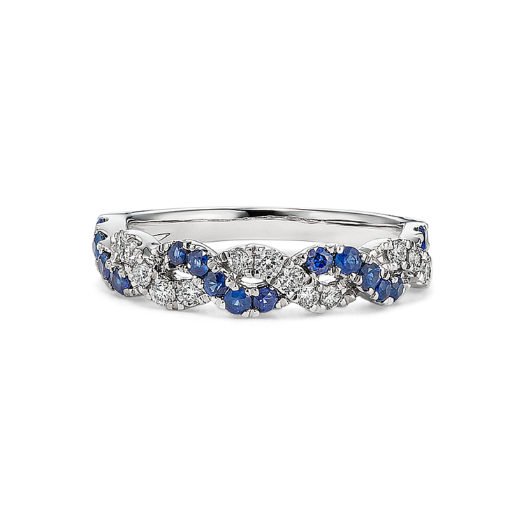 Parade Traditional Natural Sapphire and Natural Diamond Braided Ring in 14K White Gold