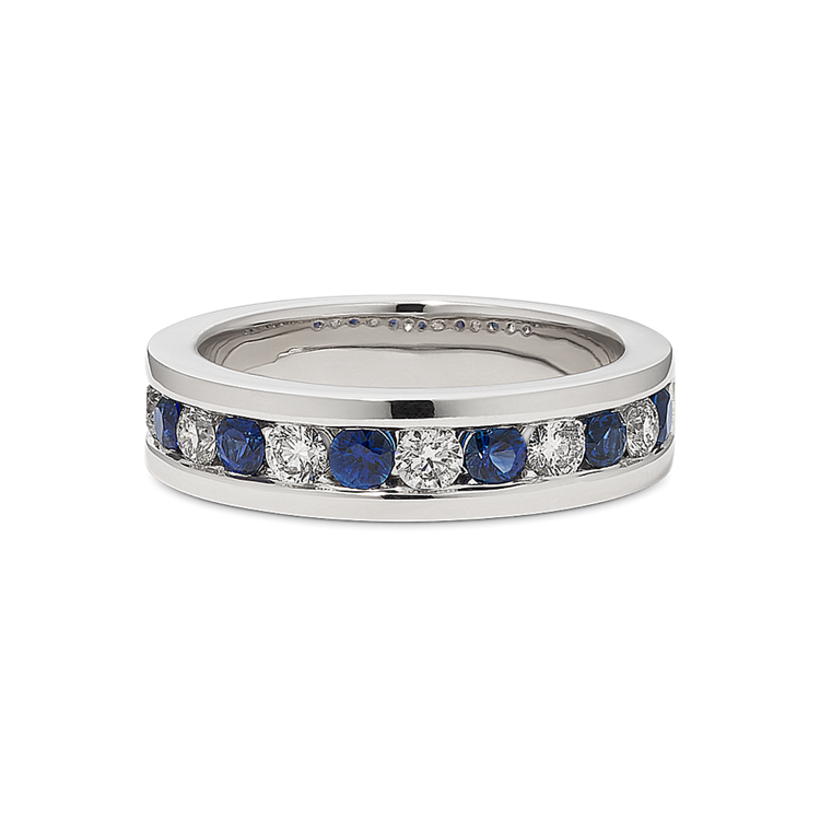 Caspian Round Traditional Natural Sapphire and Natural Diamond Channel-Set Classic Band (6mm)
