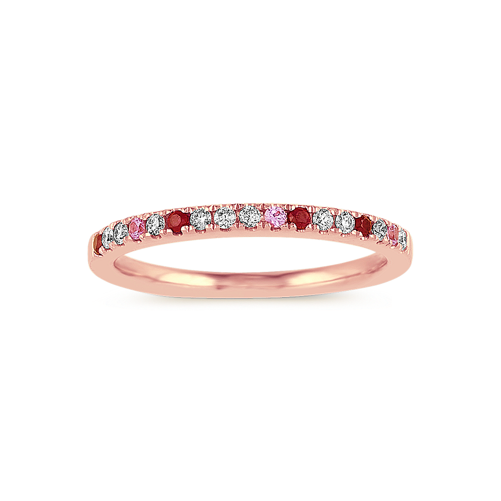 Thea Ruby, Pink Sapphire and Diamond Stackable Ring in 14K Rose Gold