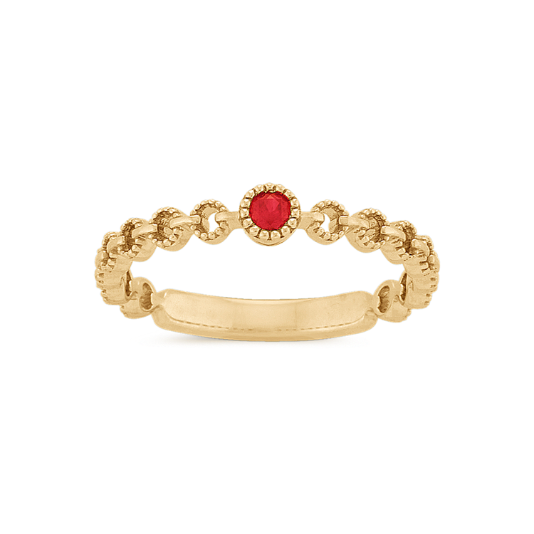 Natural Ruby Ring with Milgrain Detail in 14K Yellow Gold