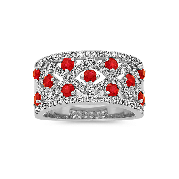 Natural Ruby and Natural Diamond Ring in 14k White Gold