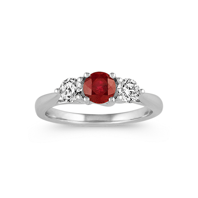 Maggie Natural Ruby and Natural Diamond Three-Stone Ring in 14K White Gold