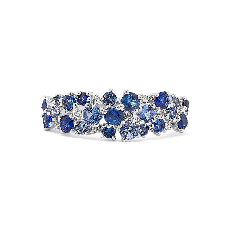 Santorini Blue Natural Sapphire & Natural Diamond Cluster Ring