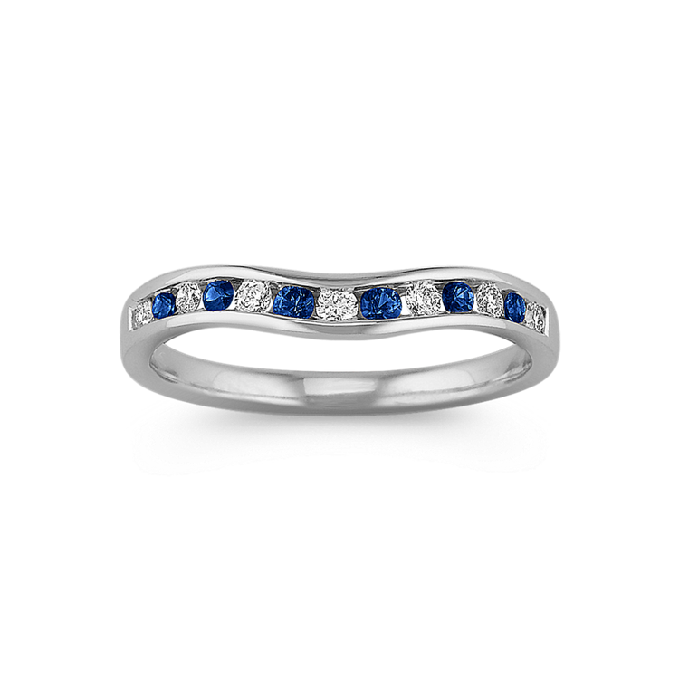 Natural Sapphire and Natural Diamond Contour Wedding Band with Channel-Setting
