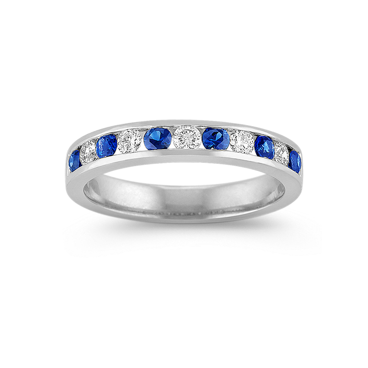 Natural Sapphire and Natural Diamond Platinum Wedding Band with Channel-Setting
