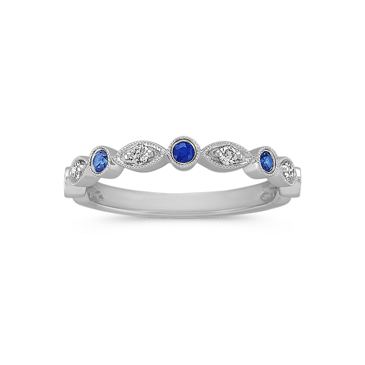 Sonnet Traditional Natural Sapphire and Round Natural Diamond Wedding Ring