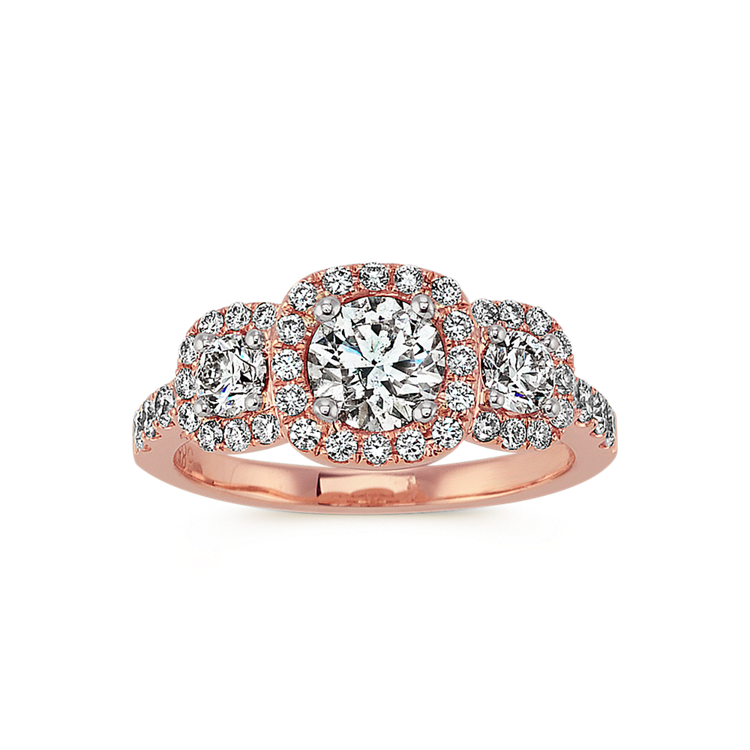 Grazia Natural Diamond Three-Stone Ring in 14K Rose Gold