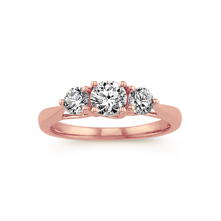 Joy Natural Diamond Three-Stone Ring in 14K Rose Gold