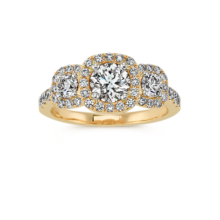 Three-Stone Natural Diamond Ring in 14k Yellow Gold