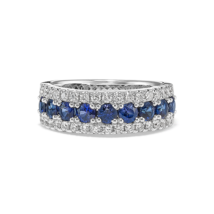 Positano Traditional Blue Natural Sapphire and Natural Diamond Ring in 14k White Gold