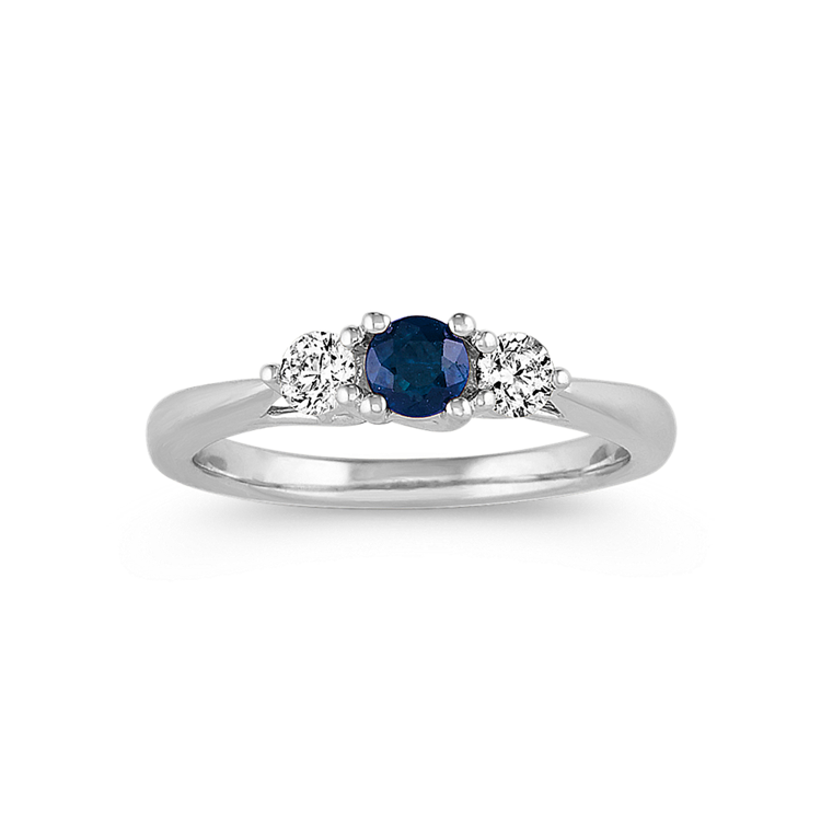 Traditional Blue Natural Sapphire and Natural Diamond Three-Stone Ring