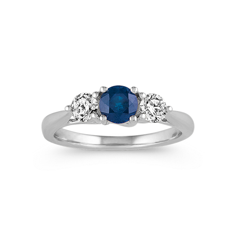 Maggie Traditional Blue Natural Sapphire and Natural Diamond Three-Stone Ring