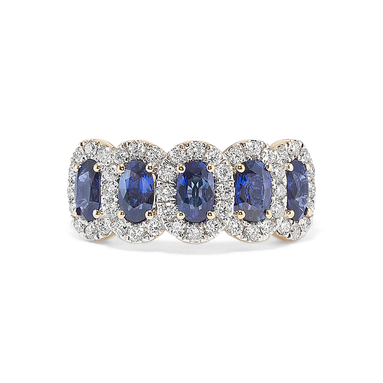 Overture Traditional Natural Sapphire and Natural Diamond Ring in 14K Yellow Gold