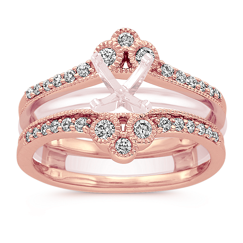 Vintage Diamond Engagement Ring Guard in 14k Rose Gold