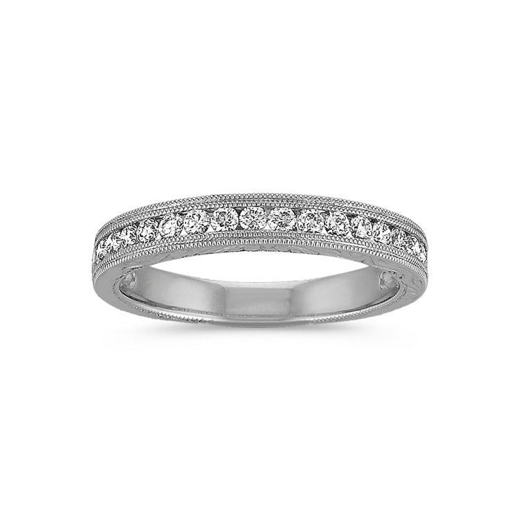 Vintage Natural Diamond Wedding Band with Channel Setting in 14k White Gold