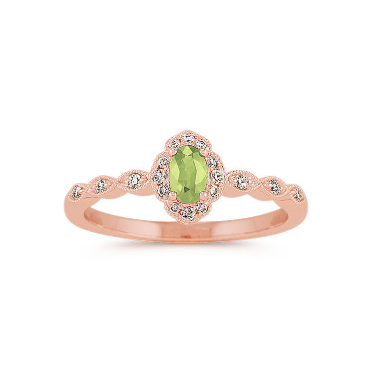 Hestia Vintage Green Natural Sapphire and Natural Diamond Ring in 14K Rose Gold