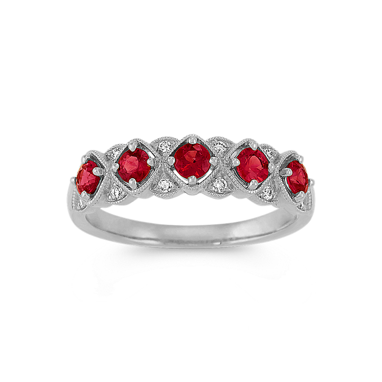 Simone Vintage Natural Ruby and Natural Diamond Fashion Ring in 14K White Gold