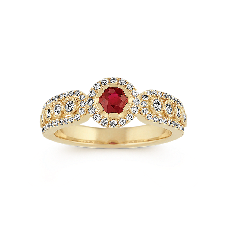 Merriment Vintage Natural Ruby and Natural Diamond Ring in 14K Yellow Gold