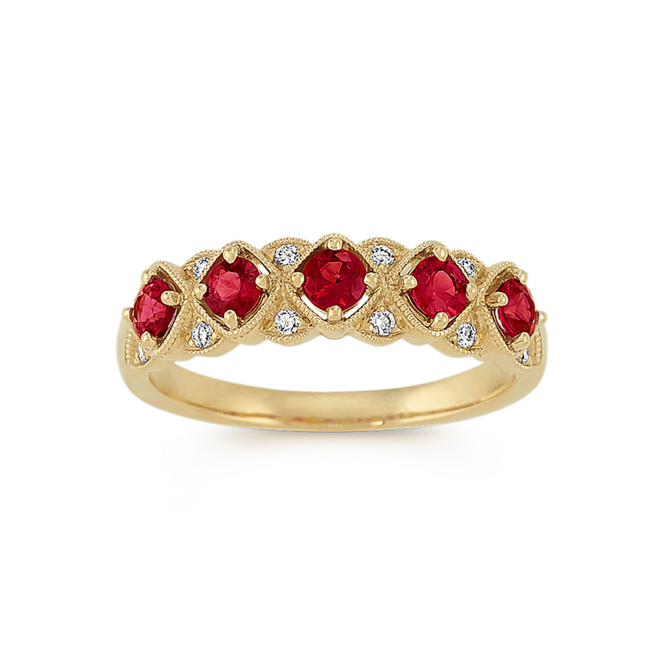 Simone Vintage Natural Ruby and Natural Diamond Ring in 14K Yellow Gold