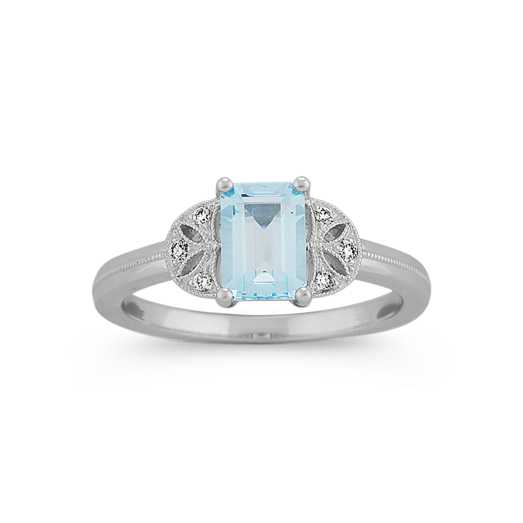 Vintage Natural Sky Blue Topaz and Natural Diamond Ring