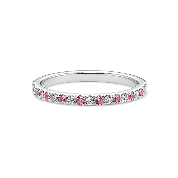 Whimsy Pink Natural Sapphire and Natural Diamond Wedding Band with Pave Setting
