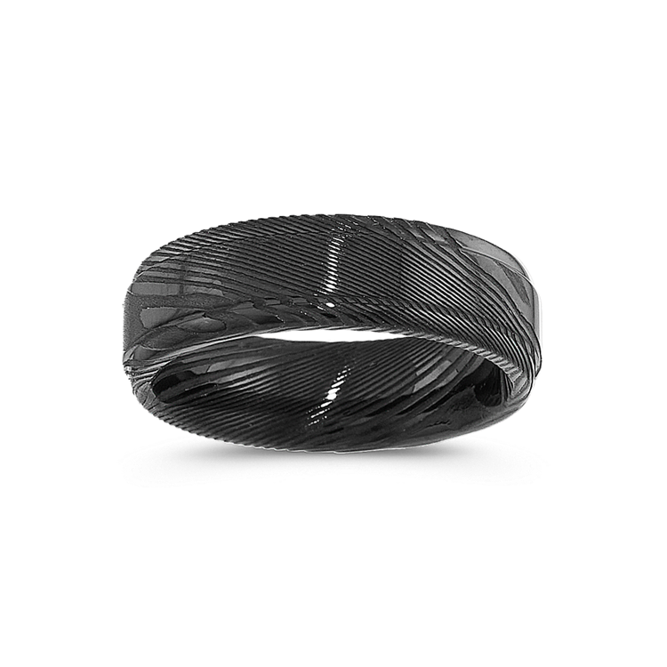 Contemporary Wedding Band in Damascus Steel (7mm)