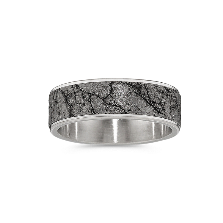 Marbled Wedding Band in Tantalum & White Gold (7.5mm)