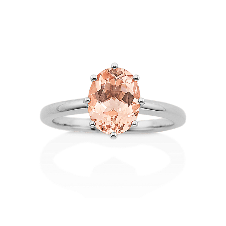 Hera Peach Natural Morganite Solitaire Ring in 14K White Gold