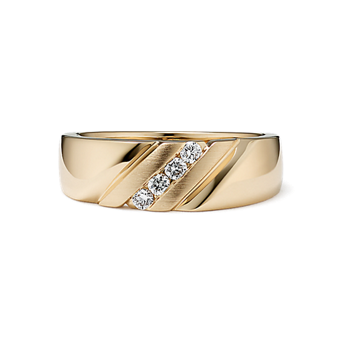 Ribbed 14K Yellow Gold & Diamond Band (7mm) | Shane Co. Ribbed 14K Yellow Gold & Diamond Band (7mm) | Shane Co.