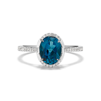 Topaz & Baguette Diamond Halo Pendant | Shane Co.