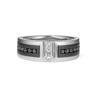【R&B】BLACK DIAMOND Ink & Ice Men's Black Diamond Chain Link Ring 1/5 ct tw