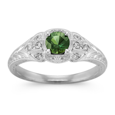 Vintage Green Sapphire and Diamond Ring