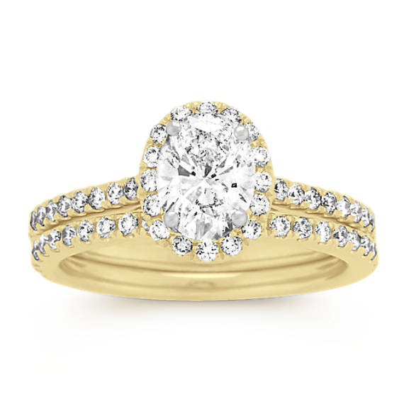 1 ct. Center Oval Diamond Halo Wedding Set