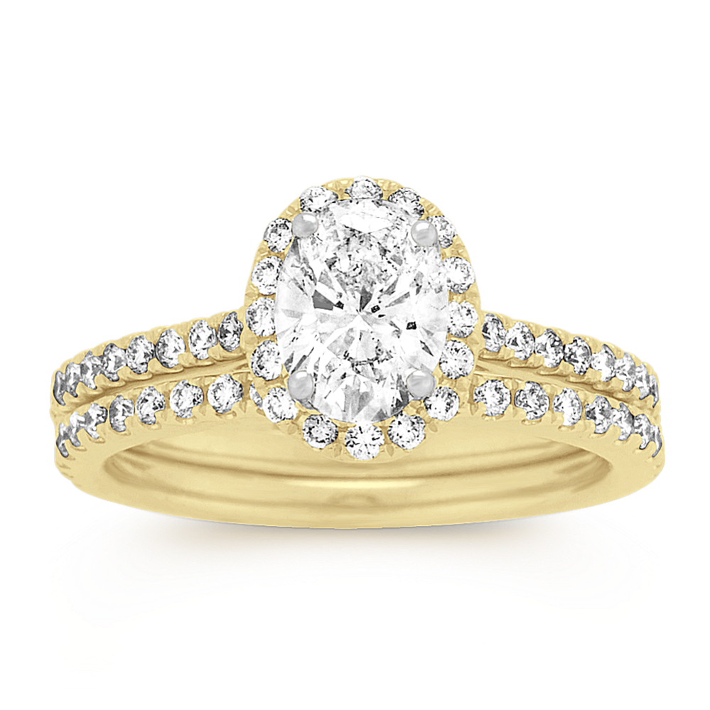 1 ct. Center Oval Diamond Halo Wedding Set